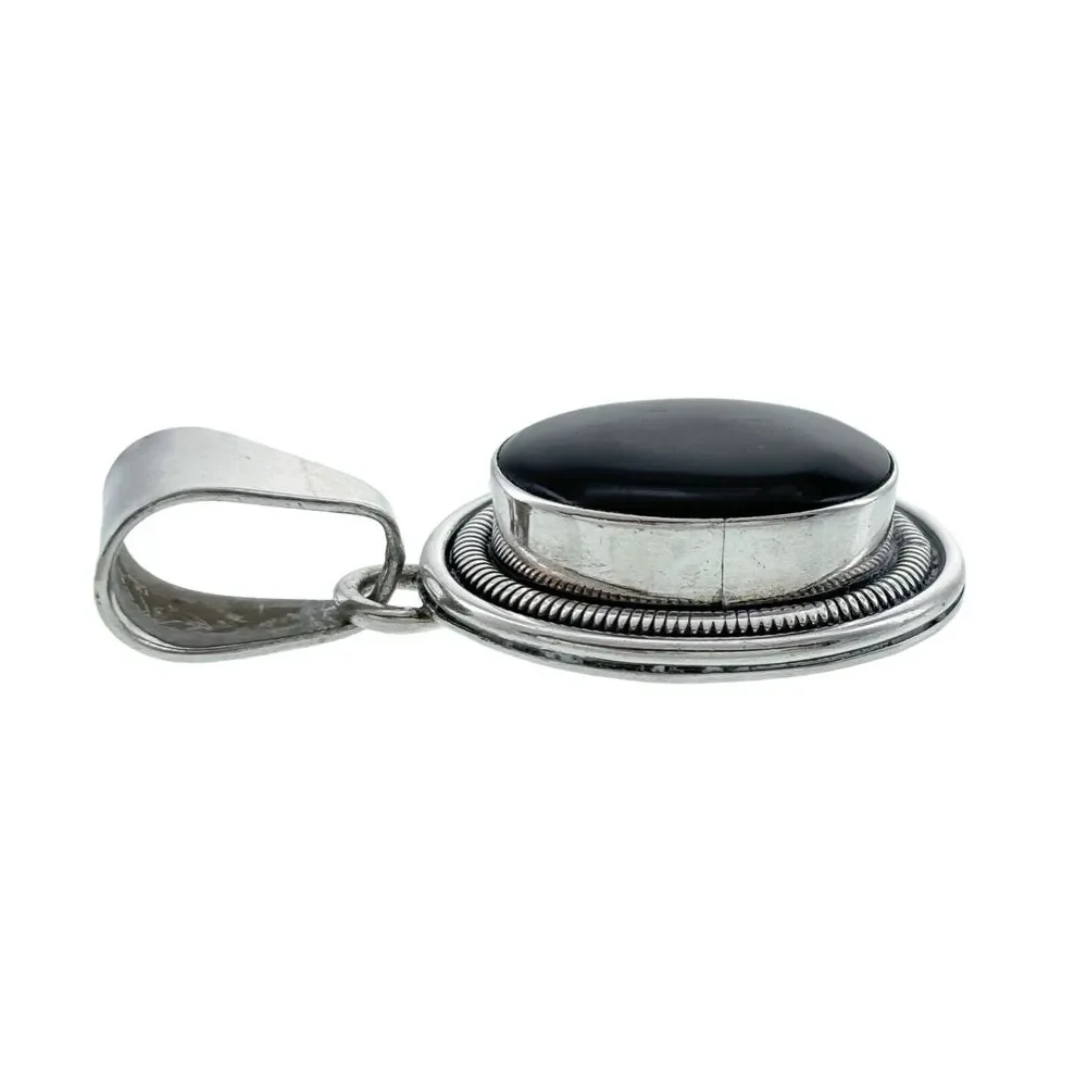 Vintage Mexico Sterling Silver 925 Oval Black Onyx Pendant
